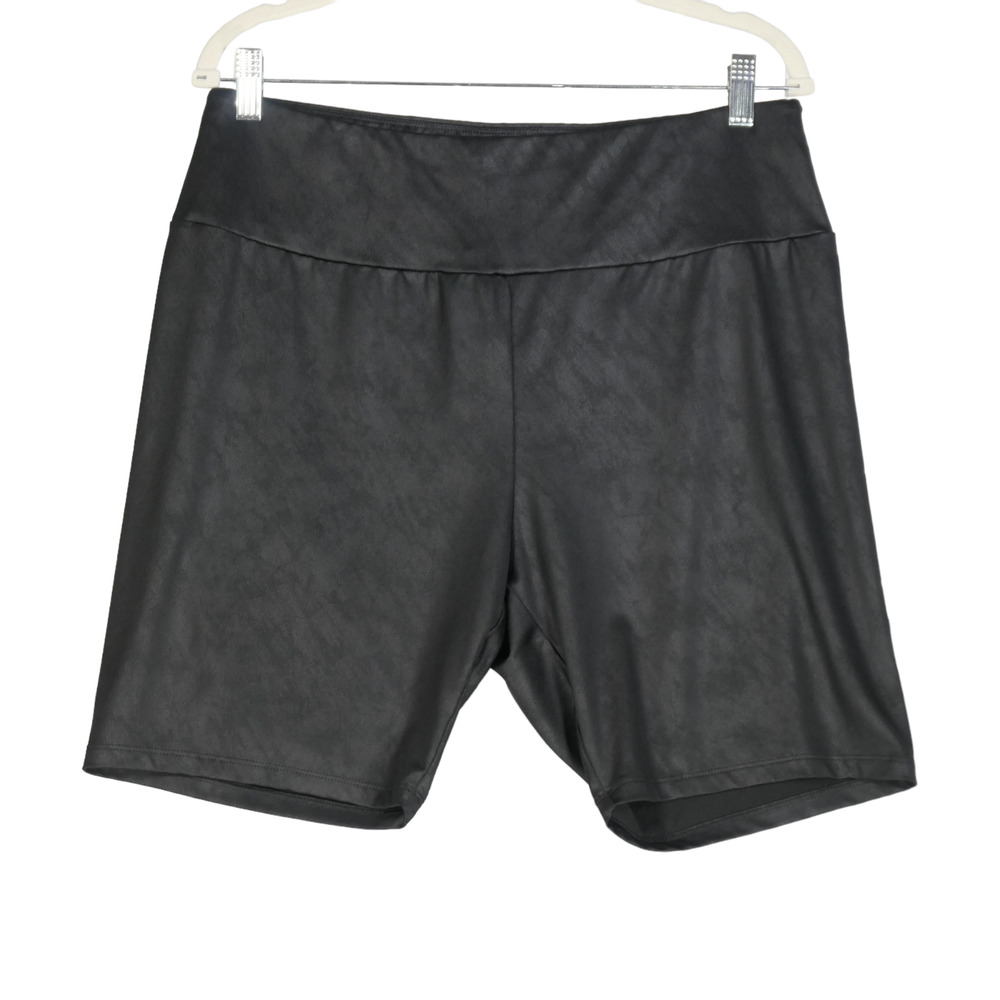 Ava & Viv Leather Look Womens Shorts 1X Black Performance Stretch Athletic